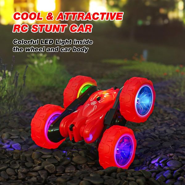 MaxTronic Remote Control Cars for Kids, Fun Flip Stunt 360° Rotations Double Side RC Car, 4WD Offroad 2.4Ghz Monster Truck with LED Light for Boys Girls Children Toy car