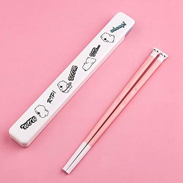 Portable Chopsticks Kids Students Silicone Lightweight Chopstick with Case, 7.8"/198mm Long, Reusable Portable Utensil for Camping,Traveling (Pink)