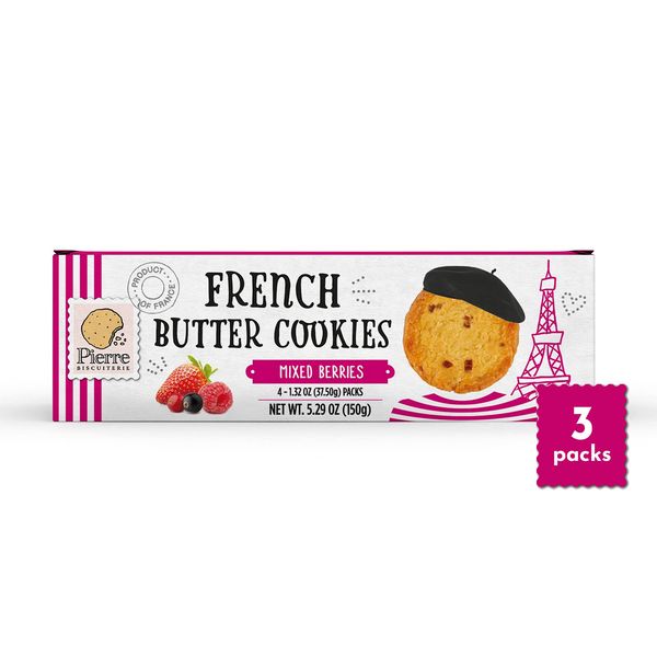 Pierre Biscuiterie French Butter Cookies (Mixed Berries, 5.29 Ounce (Pack of 3))