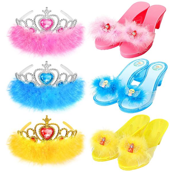 Princess Dress Up Shoes Set, Girls Role Play Dress Up Toys,Toddler Pretend Play Crown Kit Gift Set for Little Girls Aged 3-6 Years Old