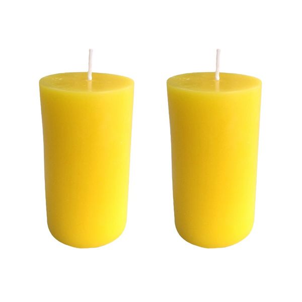 COLLUMINO Yellow Pillar Candles 40 Hour Solid Colour Size 10 x 5.5cm (2 - Pack)