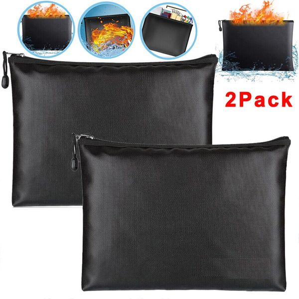 2Pcs 2000℉ Fire Proof money Bag Fireproof Document Pouch Waterproof Safe Cash US