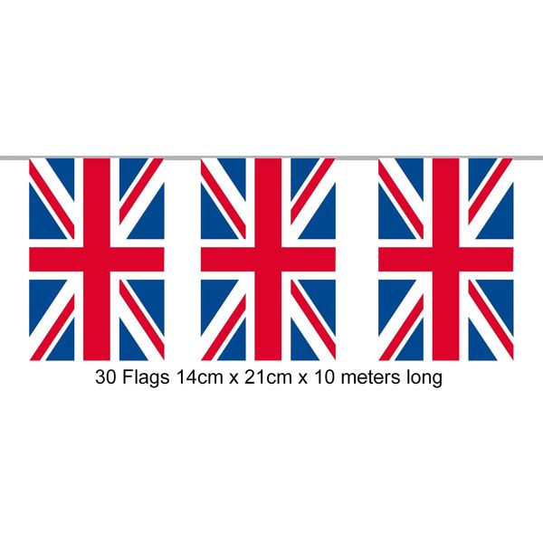 Oaktree 631557 Party Bunting Rectangle Union Jack 14cm x 21cm flags 10m 30 flags
