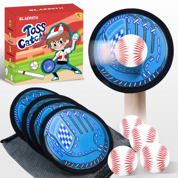 BLAZPATH Soft Velcro Ball Toss and Catch Game Set for Kids 3 4 5 6, Toddler Velcro Paddle Sticky Baseball Glove Mitt, Beginner Training Play Catching Throw Sports Toys for Outdoor/Indoor/Beach