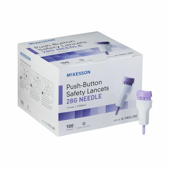 McKesson Push Button Safety Lancets 28 Gauge Sterile 100 Count 16-PBSL28G