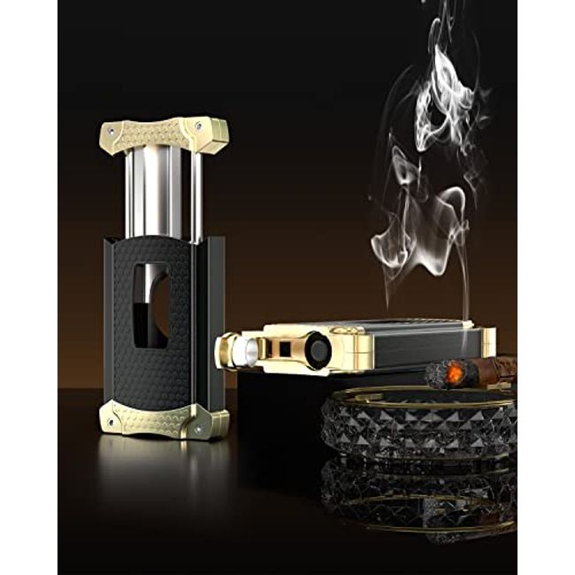 XIFEI Cigar Cutter, Stainless Steel V-Cut Cigar Cutter Built-in Cigar  Puncher (Black Gold)