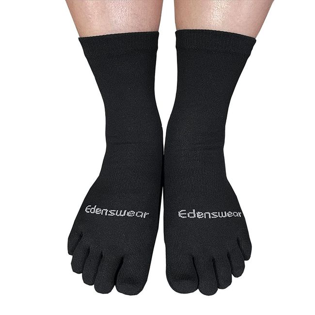 EDENSWEAR Zinc-Infused Moisturizing Tencel Toe Socks for Adult with Eczema (Black,M)