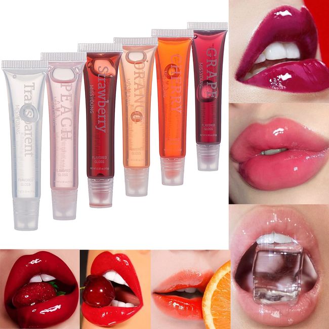 RoseFlower 6Pcs Liquid Lip Gloss Set, Fruity Lip Oil Set, New Water Sensation Lip Oil Moisturizing Mirror Repairing Lip Gloss Lip Care, Lipgloss Moisturizing Lipsticks Crystal Jelly Lip Balm