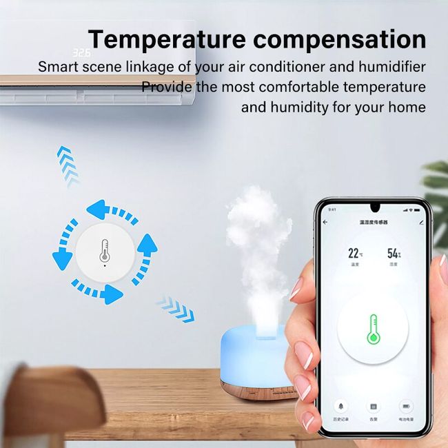 Tuya WIFI Temperature and Humidity Sensor App Real Time Monitor Intelligent  Linkage with Air-conditioner and Humidifier for Life