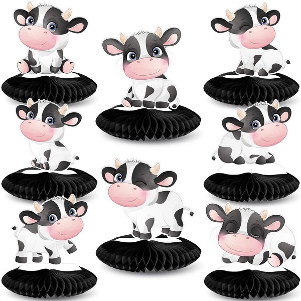 Outus 8 Pieces Cow Print Honeycomb Centerpieces Cow Party Decoration Cow Centerpieces for Tables Cow Print Farm Animal Barn Party Supplies for Western Cow Theme Birthday Party