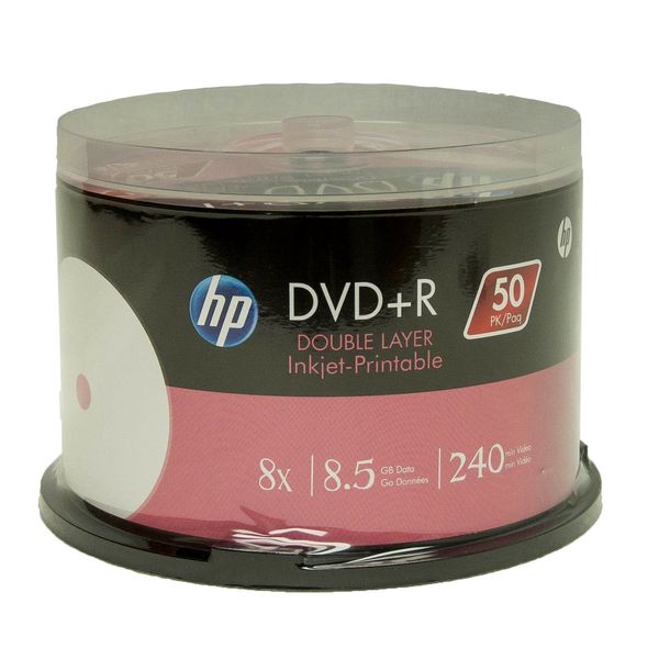 Hp DVD+R Dl Double Layer 8X 8.5Gb White Inkjet Printable 50 Pack in Spindle