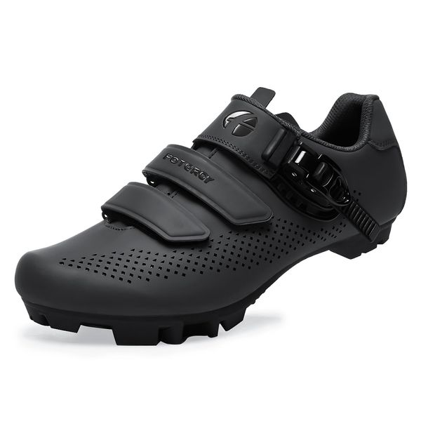 FOTGOAT Herren MTB Schuhe Damen, Fahrradschuhe Mountainbike Schuhe kompatibel mit SPD 2 Schrauben mit Cleats, Unisex Radsportschuhe Draussen Schwarz Size EU45