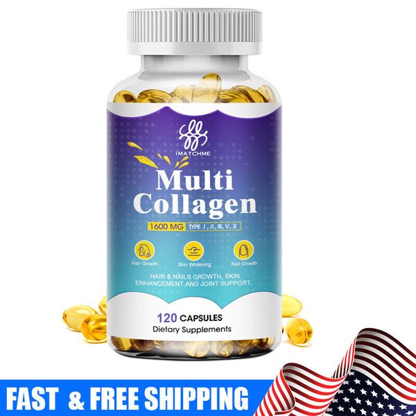 Multi Collagen Peptides-120 Capsules-Type I,II,III,V,X Anti-Aging Collagen Pills