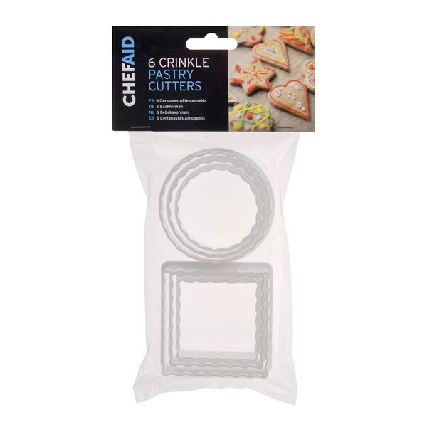 Chef Aid Crinkle Pastry Cutter Set, with both Square and Round Cutters, White