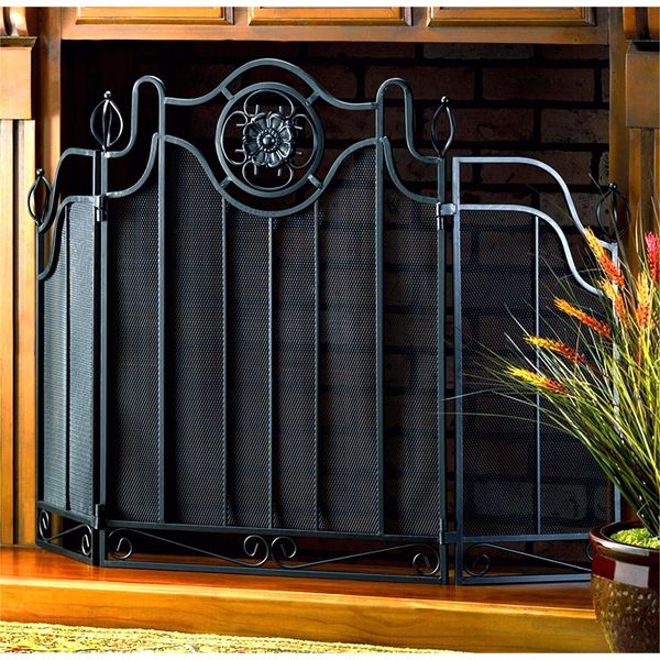 Italian Artistry ** TUS CAN DESIGN BLACK IRON CURVACEOUS FIREPLACE SCREEN** NIB