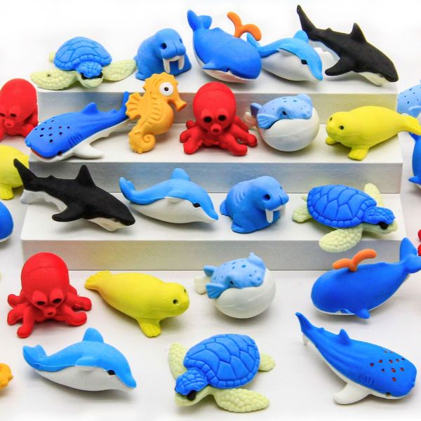 40 pcs Sea Animal Erasers for Kids Desk Pet 3D Take Apart Animal Pencil Erase...