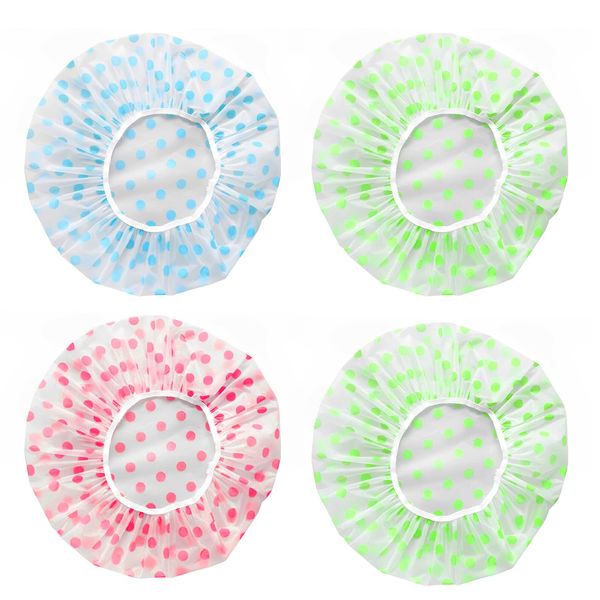 luoshaPUCY Shower Cap, Pack of 4 Elastic Waterproof Shower Caps, Women's Reusable Plastic Shower Cap for Girls, Women, Cosmetics, Home, Hotel, Travel (Blue, Green, Pink)