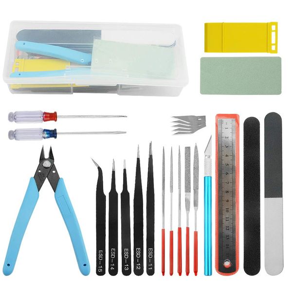 WMYCONGCONG 20 PCS Professional Gundam Model Tools Kit Modeler Basic Tools Craft Set Hobby Building Tools Kit for Gundam Car Model Building Repairing and Fixing Blue