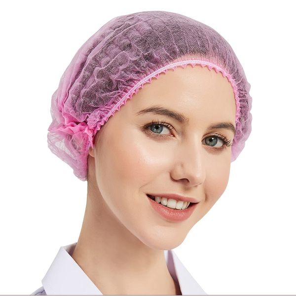 ProtectX Disposable Bouffant (Hair Net) Caps Hair Head Cover Nets 21” (Pink 100 pack)