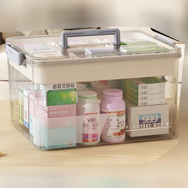 First Aid Kit, Medicine Box, Portable, Transparent, Handle, First Aid Box, Medicine Box, Medical Box, Scrape Case, Pill Case, Storage Box, Pill Case, Multiple Cases, Airtight, Moisture Resistant,