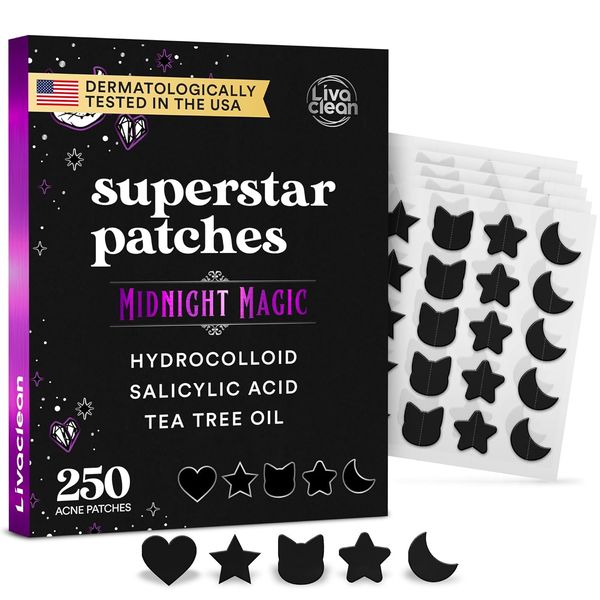 250CT Black Star Pimple Patches - Hydrocolloid Acne Patch, Zit Patch
