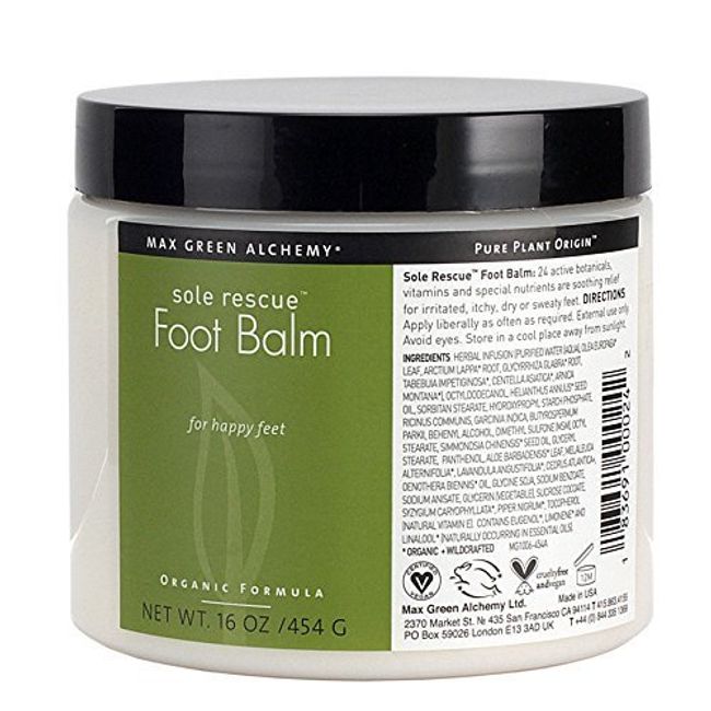 Max Green Alchemy Organic Formula Sole Rescue Foot Balm Jar (16 Ounces) - Soothes Dry, Itchy and Irritable Feet, Non Greasy