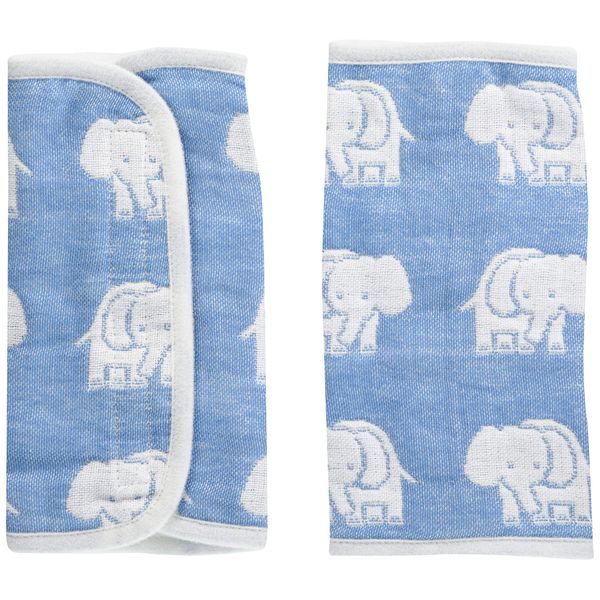 Seishi ELBC-150 BL Belt Cover, Made in Japan, Pure Cotton, Drool Cover, Set of 2, Pure Cotton, Baby, 6-ply Gauze, Blue, Elephant Infant