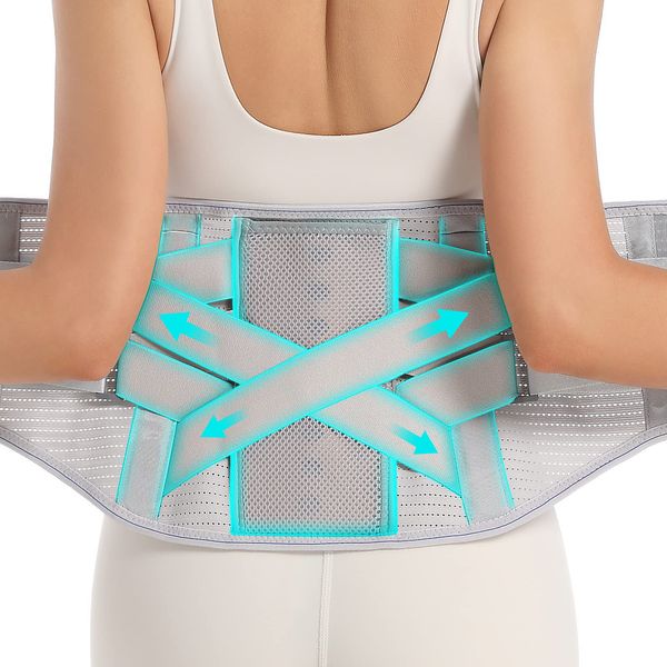 EGJoey Back Brace for Lower Back Pain Relief - Back Support Belt for Women & Men, Lower Back Brace for Herniated Disc, Sciatica. Removable Stays for Lower Back Support with 2 Different Hardness Sets (Grey, XXX-Large)