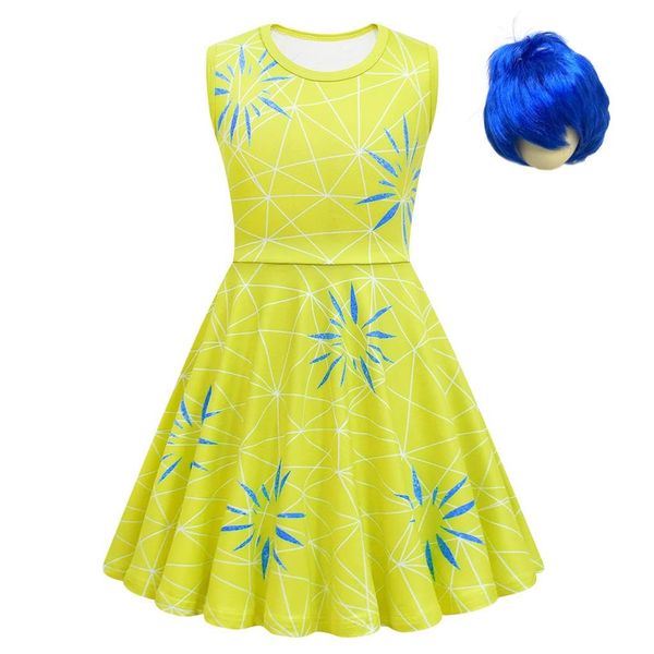 Dressy Daisy Little Girls Joy Out Halloween Costume Birthday Party Dress Up Outfit with Blue Hair Wig Size 8-10