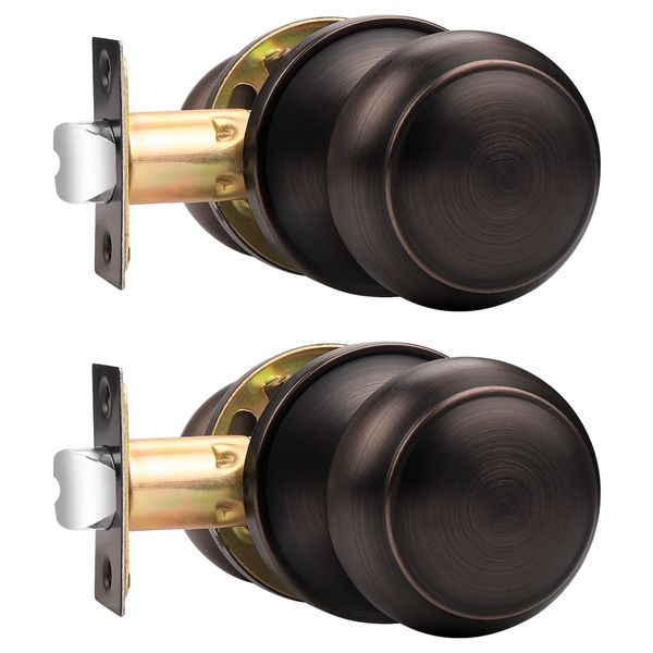 Probrico Passage Door Knobs, Keyless Interior Door Knobs, Closet Hallway Door Handles, Oil Rubbed Bronze, Ball Style, 2 Pack