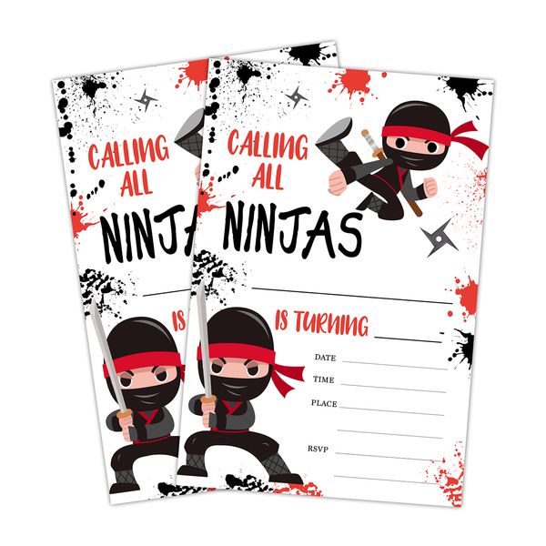 LWBEO 20 Birthday Invitation Cards With Envelopes， Happy Birthday Celebration Invitation for Boys or Girls,Ninja Boys Warrior Party Birthday Party Supplies -A43