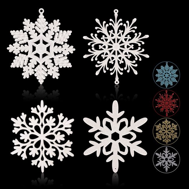 Glitter Snowflake Ornaments, 40pcs White Christmas Snowflakes Hanging Decorations for Xmas,Holiday and Party