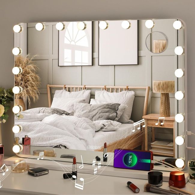 32''x24'' Hollywood Vanity Mirror W/ Lights, Bluetooth Player, USB Charging Port