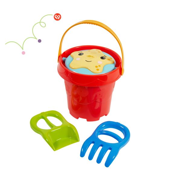 Fisher-Price Toddler 3-in-1 Beach Bucket, Portable Sprinkler and Sandcastle Mold | Water Toy and Sand Toys for Ages 18+ Months | Includes Sand Tools