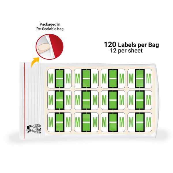 Doctor Stuff - File Folder Labels, Alphabet Letter M, Compatible with Smead BCCR/BCCS - TPAM Series Alpha Stickers Fluorescent Green, 1" x 1-1/4", 120 Labels per Package