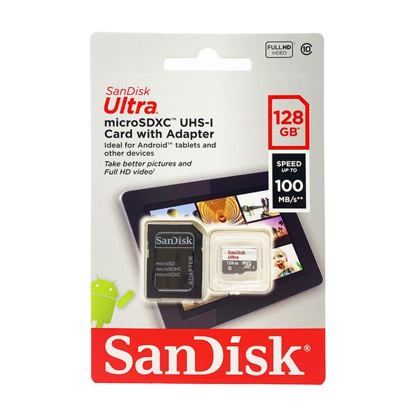 SANDISK Ultra MicroSDXC 128GB + SD Adapter 100MB/S Class 10 UHS-I Tablet Packaging