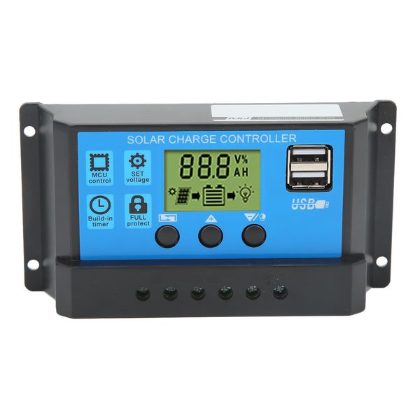 Solar Charging Controller 12V 24V Solar Charging Controller USB PWM Solar Panel Charging Regulator with LCD Display (20A)