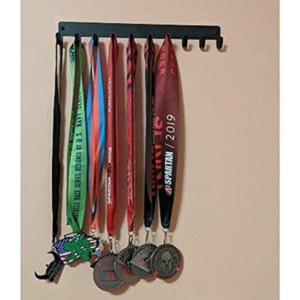 [Pack of 2] Plain Black Sports Medal Hanger Display - 14.5 inches with 10 Hooks - Made in The USA - Strong & Sturdy for Multiple Sports Medals, Ribbons & Awards