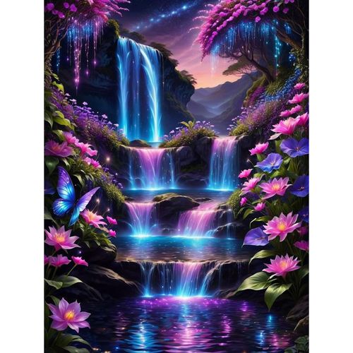 Diamond Art Kits for Adults Shiny Waterfall, DIY 5D Diamond Painting Kit for Beginners Flower, Full Round Drill Gem Art Dots for Adults, Perfect for Home Wall Decor 12X16 Inch