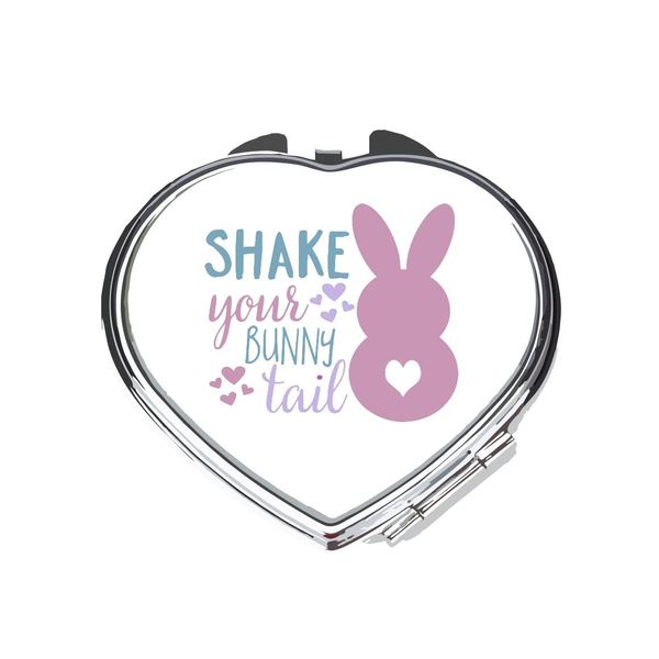 Shake your bunny tail cute Easter statement [EAST23] folding compact pocket mirror - silver heart shape