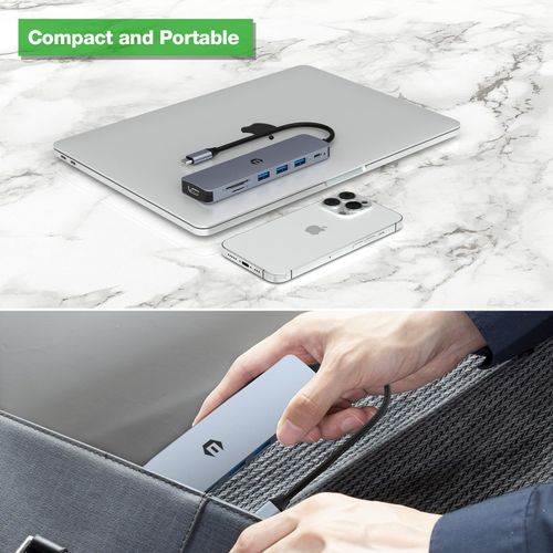 USB C HUB, oditton 7 in 1 Laptop Multiport Adapter Hub, Featuring HDMI Output, 100W PD, 3 x USB 3.0 Ports, SD/TF Reader, Compatible for USB C Laptops Dell XPS/HP/Surface and More