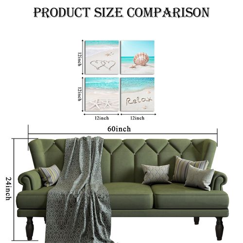 VANSEEING 4 Pieces Coastal Wall Art Canvas Prints Beach Shell Starfish Sea Pictures Relax Love Heart Modern Artwork Teal Bathroom Decor Kitchen Living Room Wall Decor 12"x12"x4