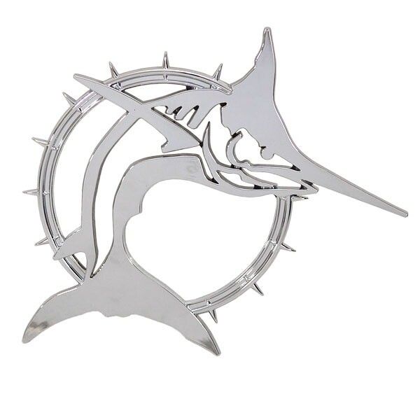 Rinker Boat Raised Emblem Decal | Marlin Mirrored Silver Plastic