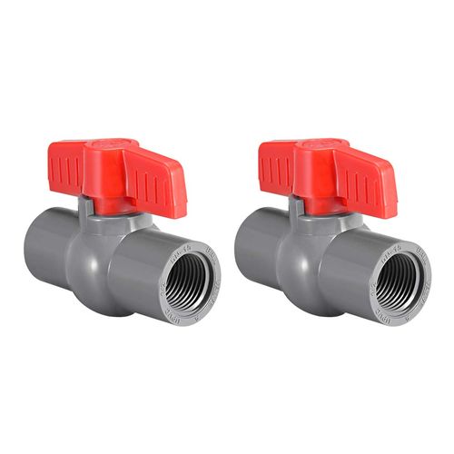 uxcell Ball Valve, PVC Water Pipe, Thread End, 0.5 inches (13 mm), Inner Diameter, Hole Diameter, Red, Gray, 2 Pieces
