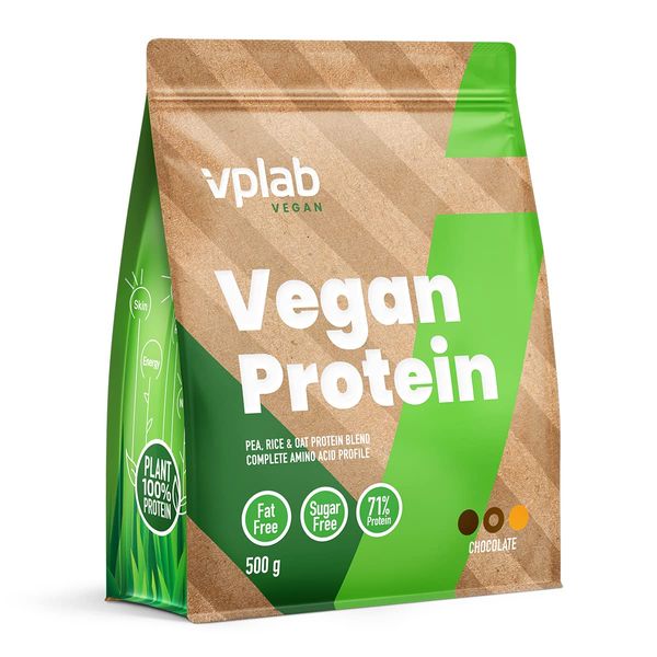 VPlab Vegan Protein Powder 500g - 16 Servings, 100% Plant Based and Natural Vegan Protein Shake, Blend of Pea Protein Isolate, Oat Protein Powder, Rice Protein Powder (Chocolate)