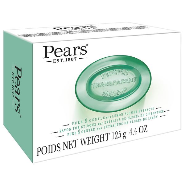 Pears Soap, Face & Body Soap, Lemon Flower Extract – Pure & Gentle Bar Soap, Transparent Moisturizing Glycerin Soap for Radiant, Glowing Skin, Oil Clearing Green Soap Bars, 4.4 Oz (Pack of 5)