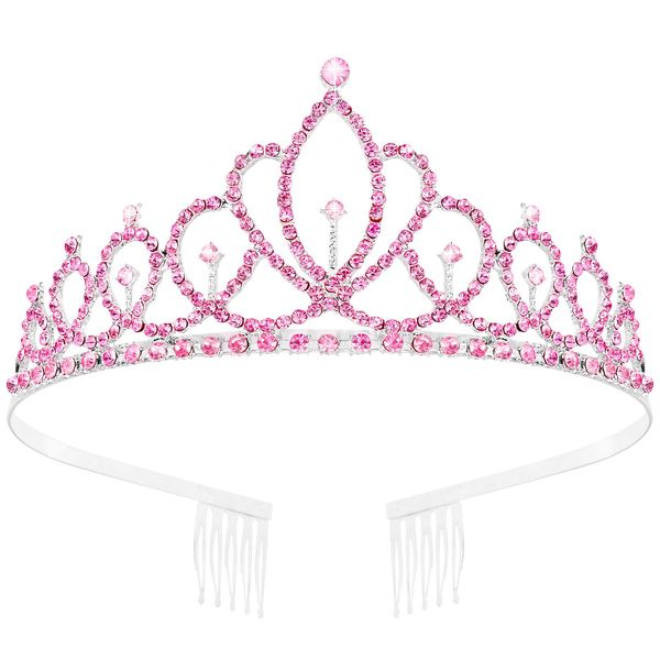 Tihebax Tiaras for Women Girls Princess Crowns Wedding Bridal Tiara for Girls Pink Birthday Tiara Birthday Girl Crown, Coronas Para Niñas, Crystal Prom Tiara Pageant Crown for Women Holloween Costume, Prom, Party