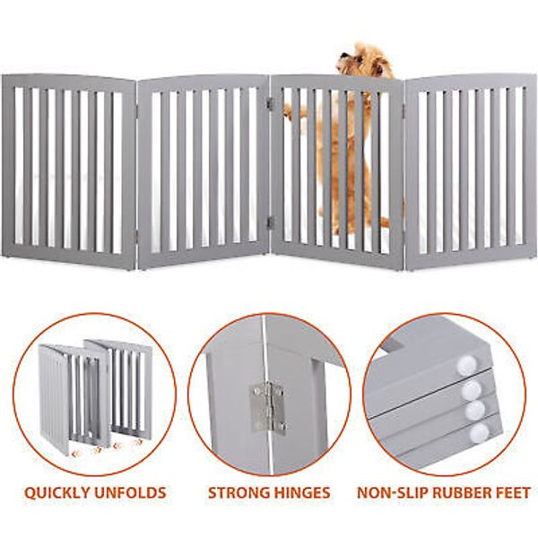 24" Pet Gate Step Over Fence Doorway Hall Stair Folding Dog Exercise Pen 4 Panel