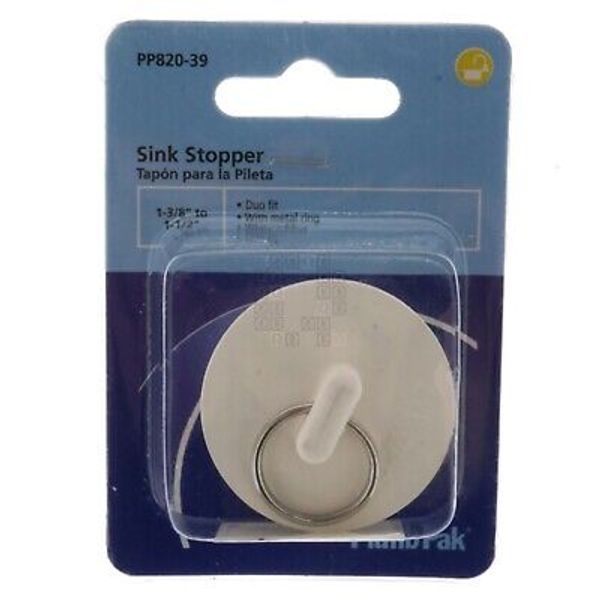 Keeney PP820-39 Plumb Pak 1-3/8" to 1-1/2" White Rubber Drain Sink Stopper