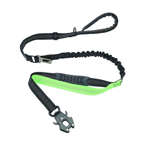 Tactical Bungee Dog Leash (4-6FT) | Heavy Duty Shock-Absorbing with Frog Clip | Dual Padded Handles for Large Dogs | Military-Grade Reflective (Black/Green)